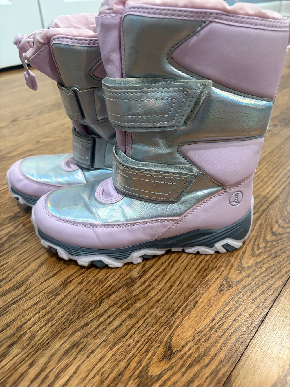 Lands' End Pink and Iridescent Silver Kids Snow Boots